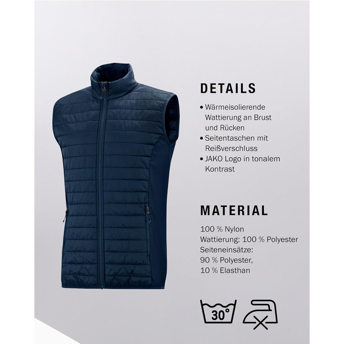 Чоловічий утеплений жилет JAKO Corporate Teamwear з еластичними вставками, синій, розмір XL