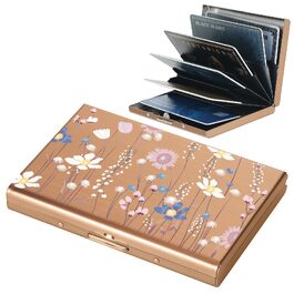 Ультратонкий металевий картхолдер з RFID-захистом від скіммінгу, гаманець для кредитних карток на 6 слотів, колір Rosegold з квітковим принтом, унісекс