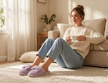 Жіночі зимові капці Coswind з ефектом пам'яті Memory Foam, плюшева підкладка та вельветовий верх, світло-фіолетові (розмір 40.5/42 EU)