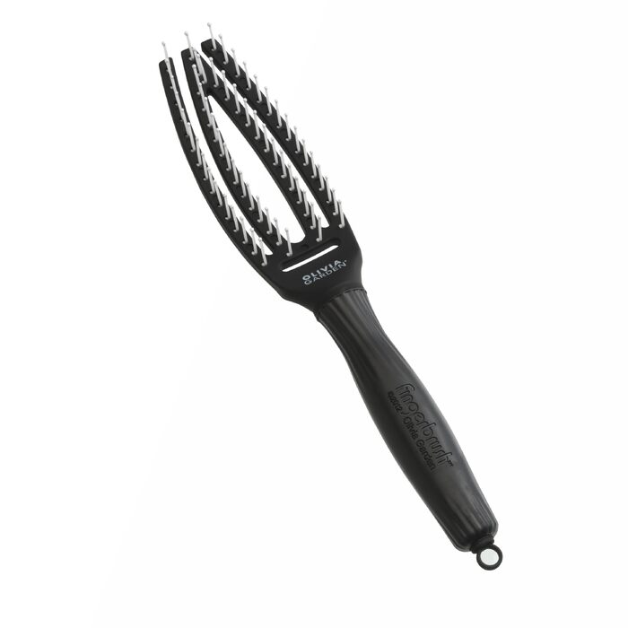 Щітка для волосся Olivia Garden Fingerbrush Care Iconic з нейлоновими щетинками для розплутування та стайлінгу, чорна, Small