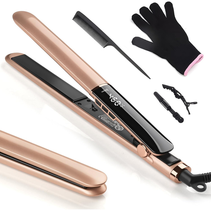 Випрямляч для волосся UNOBEY Ceramic Straight 2 в 1 для гладкого та блискучого волосся, керамічний стайлер для випрямлення та завивки, 150°C-230°C, антифриз ефект, колір рожеве золото