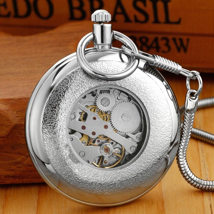 Механічний кишеньковий годинник Tiong Vintage з гравіюванням London Design, сталь та мідь, сріблястий