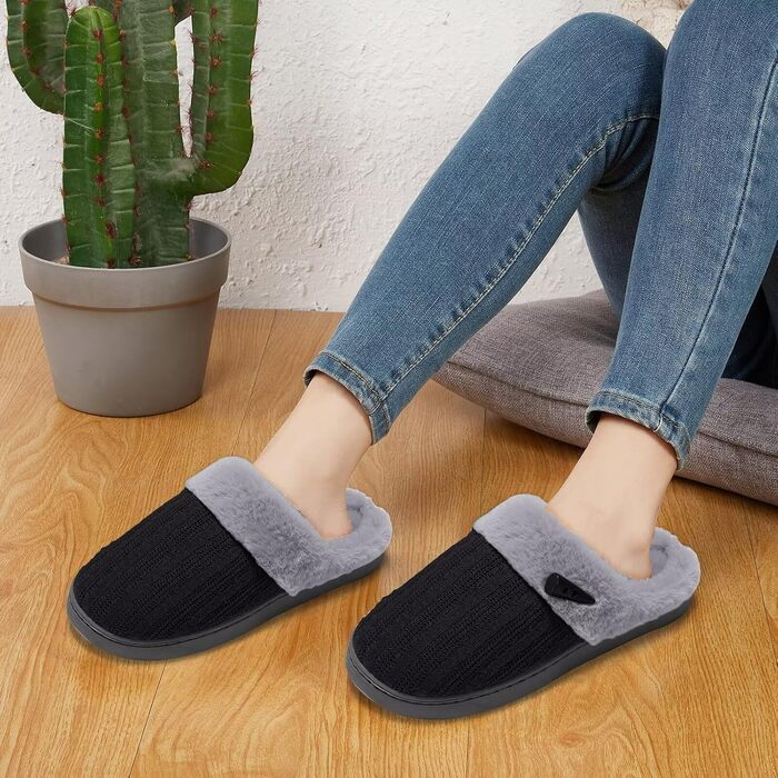 Жіночі зимові капці NineCiFun з плюшу та ефектом пам'яті (Memory Foam), протиковзкі, чорні, розмір 38/39 EU