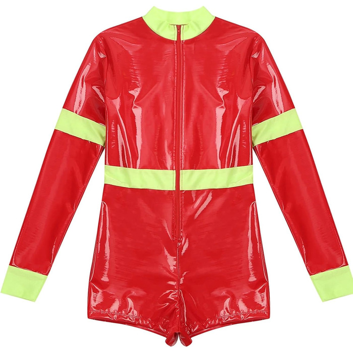 Костюм для косплею GRRKDFQ Erotiek: жіночий еротичний костюм, червоний комбінезон з довгим рукавом на блискавці (розмір L)