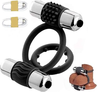 Вібраційний кільце для пеніса з силікону, подвійний кільце для яєчок, 2 міні-вібратори, кільце для статевого члена, вібратор для чоловіків, стимулятор, секс-іграшка для пар