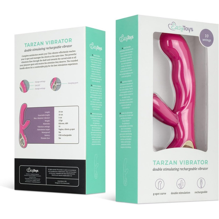 Вібратор Rabbit, 10 режимів вібрації, водонепроникний, перезаряджається - Рожевий