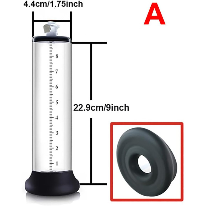 Насадка для вакуумного насоса для збільшення пеніса, з кільцем з силікону та шкалою, для ерекції та лікування імпотенції, прозора трубка (D:22.9 * 6.35cm) (A:22.9*4.4cm)