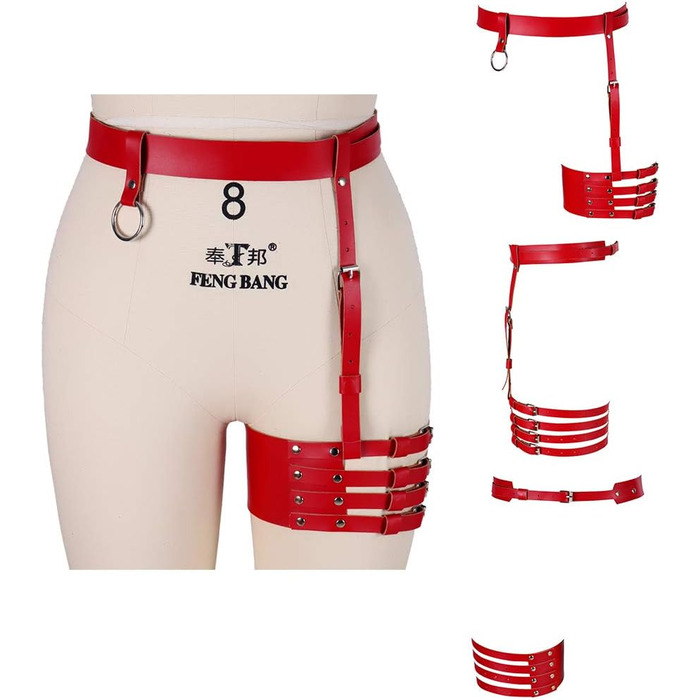 Жіночий шкіряний корсет для ніг, стрінг, пояс для панчіх, регульований, боді, кеш, панчохи, червоний