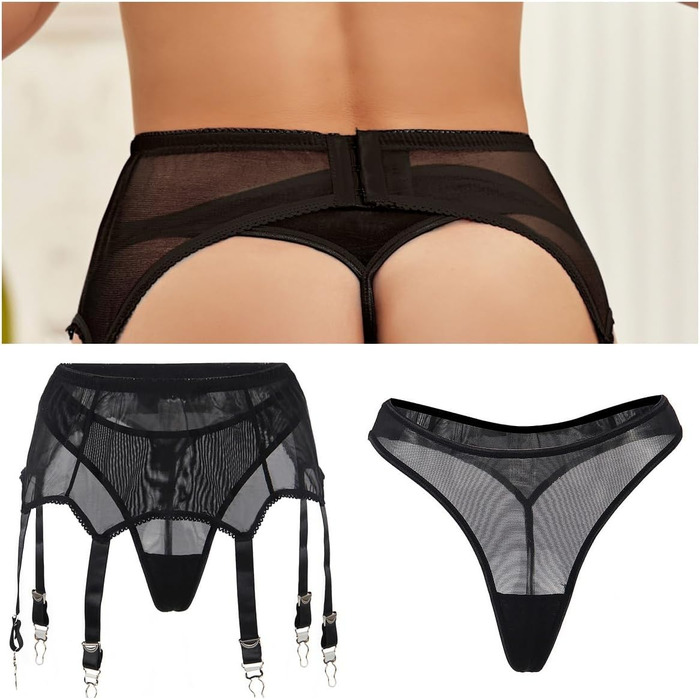 Гірчиця для панчіх Ohyeah Übergröße, мереживна, великий розмір з 6 ремінцями, кліпса для фіксації на стегнах, чорний, Medium-Large