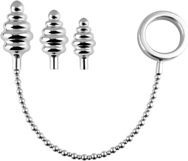 Набір металевих анальних розширювачів AMZABEE: 3 шт. (анальний плагін, ковпачок, ланцюжок) для BDSM, з нержавіючої сталі, спіральний та гладкий