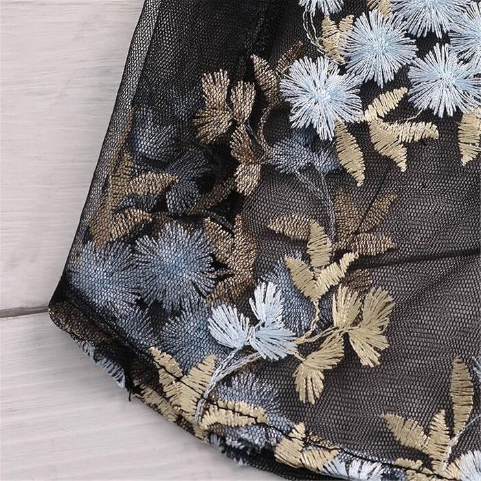 Чоловіча сорочка з коротким рукавом, квітковий вишитий мереживний топ, прозора сорочка, чорний колір, розмір XXXXX-Large