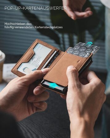 Чоловічий шкіряний картхолдер VULKIT з монетницею, вікном для ID та RFID/NFC захищеним алюмінієвим кейсом для 10 карток, Коричневий