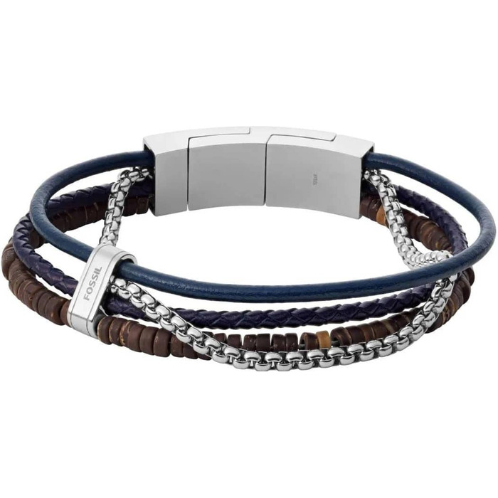 Чоловічий ремінець для годинника Fossil Vintage Casual зі шкіри та нержавіючої сталі, сріблястий з коричневим, з карабіном та застібкою