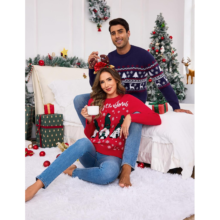 Смішний різдвяний светр Terecey Daen з принтом, зимовий світшот Ugly Christmas Sweater, червоний, XL
