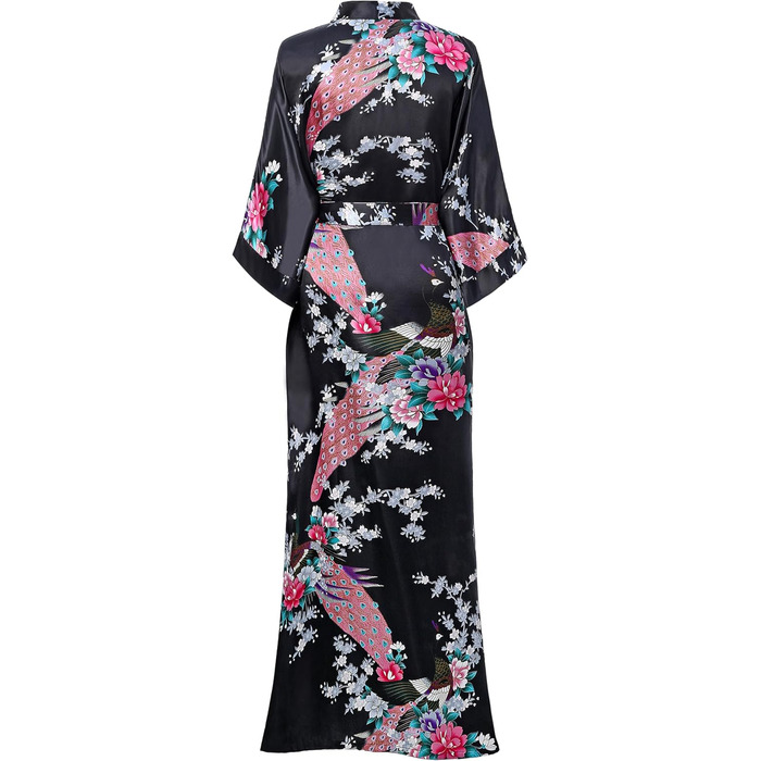 Чоловічий халат BABEYOND з довгим рукавом, шовковий сатин, кімоно, принт 'павич', чорний