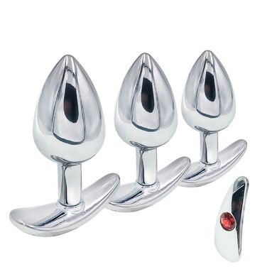 Анальний набір Metall: сталевий анальний плаг з T-подібною основою (S/M/L), кристалічний діамант, стимулятор G-точки та простати для жінок та чоловіків (L)