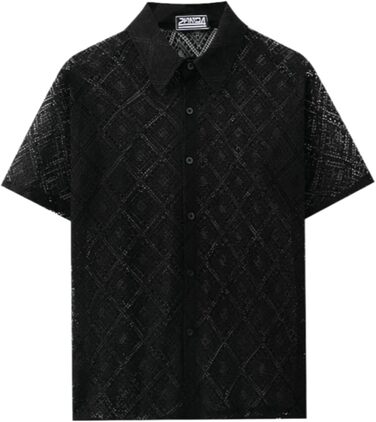 Чоловіча сорочка SOOUICKER з мереживом, короткий рукав, літня, вільний крій, для відпочинку, на вечірку, біла (чорна, 3XL)