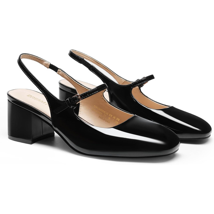 Жіночі туфлі Mary Jane DREAM PAIRS на низьких масивних підборах, закритий квадратний носок, slingback, чорні човники для офісу та вечірок, 40 EU