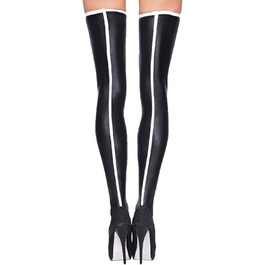 Сідлові панчохи 7Heaven для жінок, чорно-білі, з ефектом лакованого покриття, без шорсткувань, еластичні, L-XL