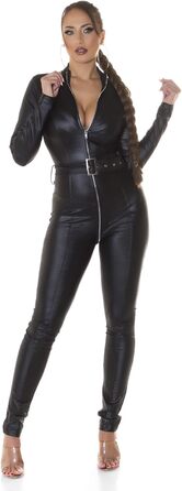 Комбінезон Koucla Gogo з ефектом шкіри, довгі рукави, з блискавкою та поясом (M, Чорний)