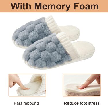 Жіночі зимові домашні капці з ефектом пам'яті (Memory Foam), теплі та м'які, перламутрово-сірі, розмір 40.5/42 EU