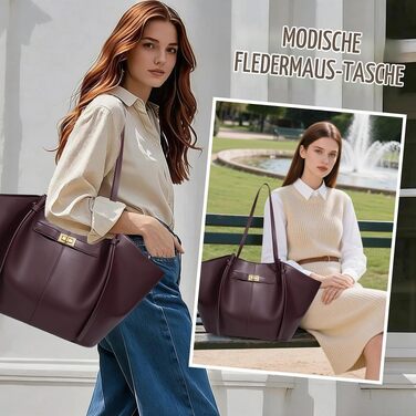Жіноча сумка-шопер Tote Bag великого розміру, шкіряна сумка на плече з від’ємним ременем, вінтажна сумка для роботи, покупок та подорожей, винно-червона