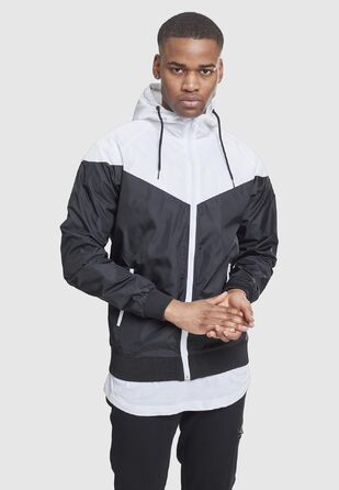 Чоловічий віндбрейкер Urban Classics Arrow Windrunner з капюшоном, демісезонна куртка з кольоровими блоками, чорно-біла, розмір M