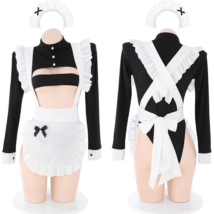 Костюм горничної SINROYEE: сексуальна мереживна піжама для косплею, піжама-бабідол, набір сексуальної французької горничної (білий + чорний), універсальний розмір