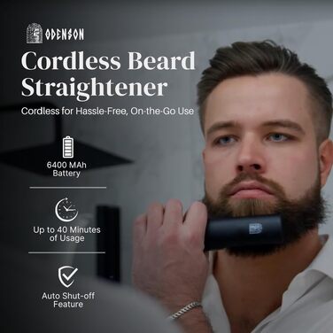 Випрямляч для бороди Odenson Beard Forger – бездротовий підігрівальний гребінець для догляду за бородою, 4 температурні режими, акумуляторний