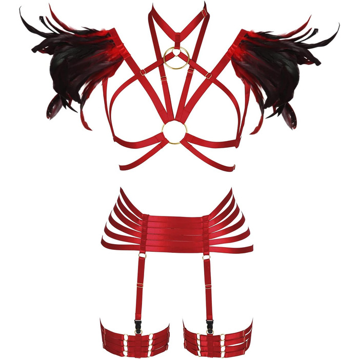 Жіночий комплект пір'яний корсет, бюстгальтер, клітка, великі розміри, панк, готика, фестиваль, карнавал, костюм (бордовий, довгий)