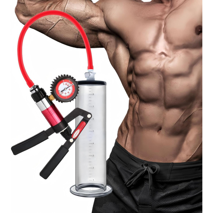 Насос для збільшення пеніса з манометром та регулювальними колесами. Ручний насос для чоловіків з металевим руків'ям, вакуумний насос для збільшення розміру пеніса (57 мм)