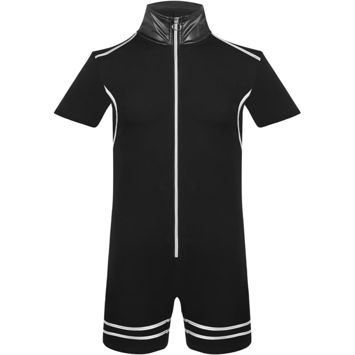 Чоловічий халат Landofgenie з коміром з ПВХ-шкіри, стиль панк, контрастні смуги, ідеальний для дому, сну та тематичних вечірок, чорний, XL