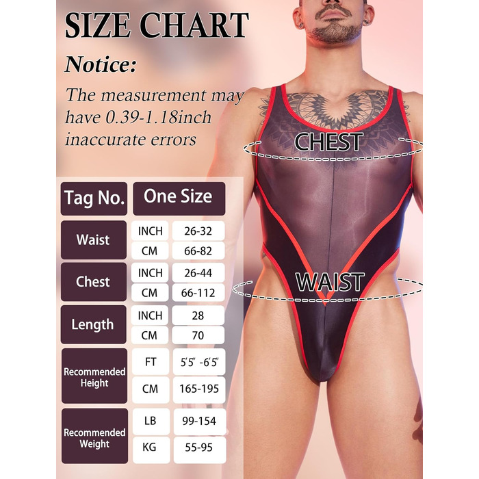 Боді для чоловіків AIEOE - сексуальний, прозорий боді, топ-майка, масло блиск, без рукавів, білизна, танга (червоний)