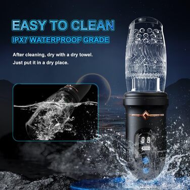 Електричний масажер для чоловіків, пеніс-насос з 5 режимами телескопічної дії, 5 режимами обертання та 10 режимами вібрації, чорний