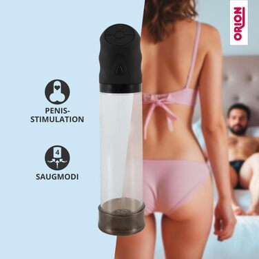 Насос для збільшення статевого члена Orion - інтенсивний вакуумний насос для чоловіків, 4 режими, для тренування потенції, USB, прозорий/чорний