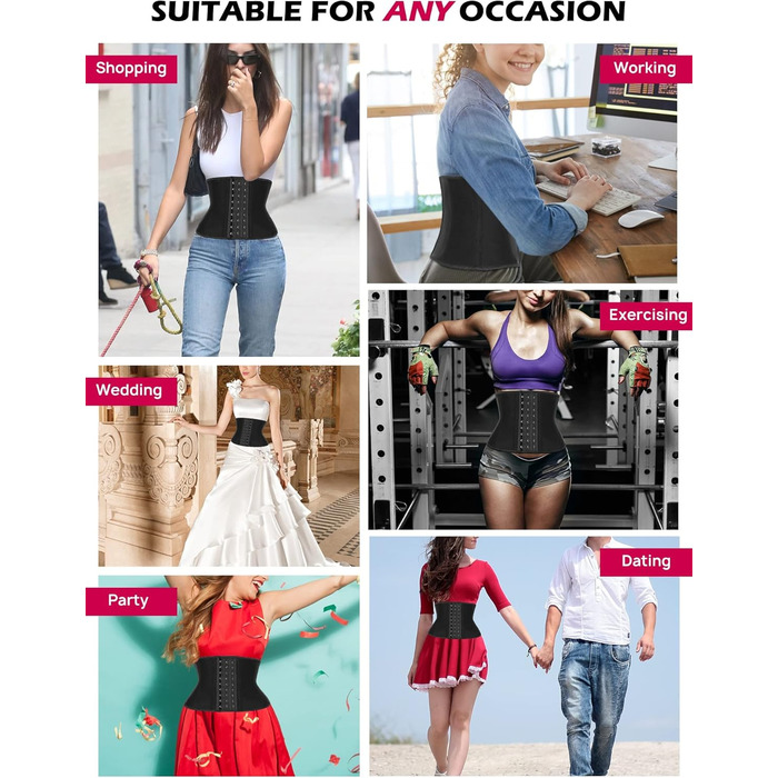 Корсет для фігури жіночий чорний з 9 сталевими кісточками (XL, 20.3 см торс, 9 сталевих кісточок)