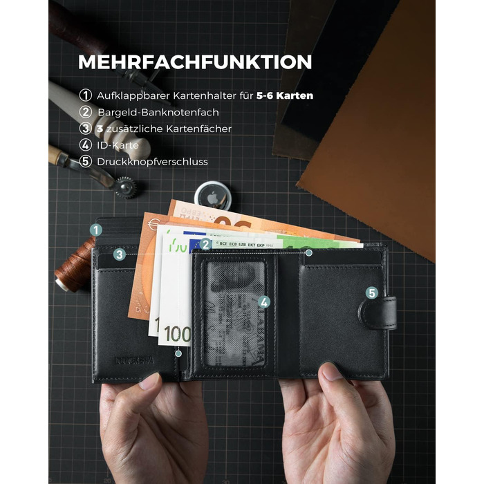 Чоловічий гаманець-картхолдер DODENSHA з RFID-захистом, автоматичним pop-up механізмом для 8-10 карт, відділенням для монет та вікном для ID (Чорний)