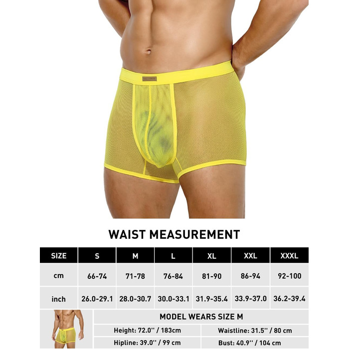 Боксерки чоловічі Caey Kevin Herren, прозорі, низька талія, 3XL, A9-жовтий