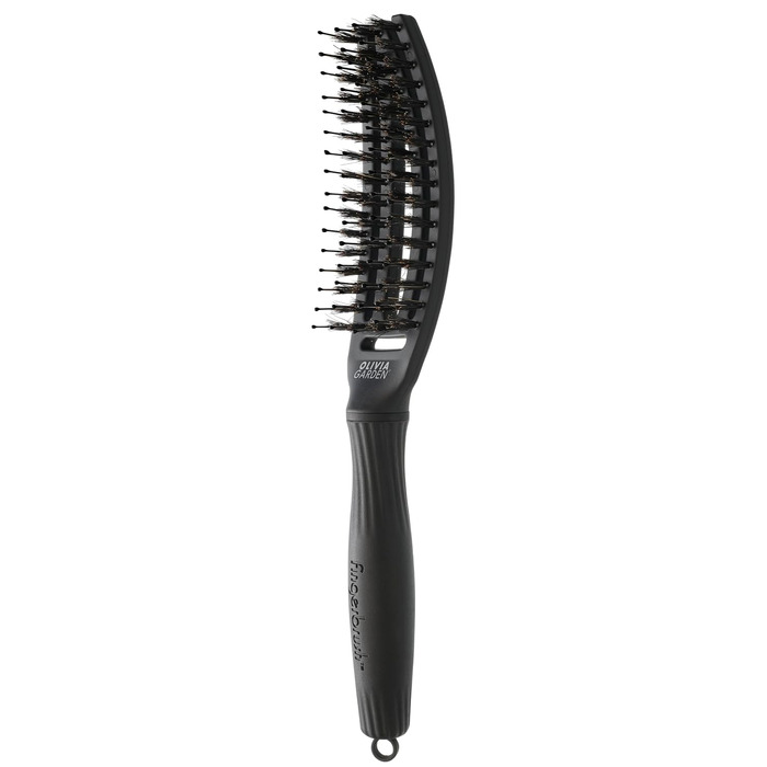 Щітка для волосся Olivia Garden Fingerbrush Care Iconic, розплутуюча з щетиною з натурального кабана та нейлону для блиску та гладкості, чорна, Small