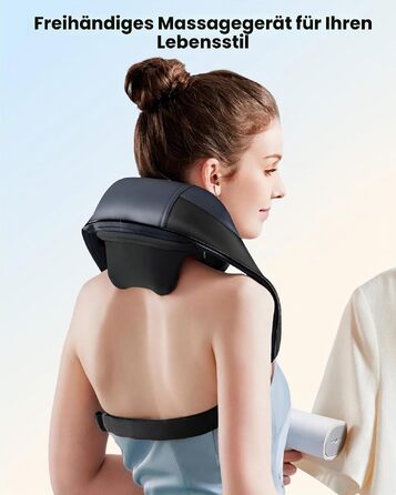 Масажер для шиї та плечей COMFIER 2026 з 4D Shiatsu, бездротовий глибокий масажер з графенним підігрівом для спини, темно-синій