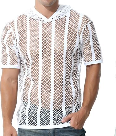 Чоловічий лонгслів Evankin з сіткою, прозорий, з коротким рукавом, футболка з мускульним ефектом, білий