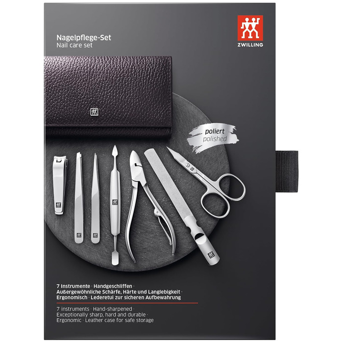Набір для манікюру та педикюру ZWILLING Premium Edition (7 предметів), нержавіюча сталь, шкіряний дорожній футляр, фіолетовий