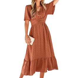 Сукня літня жіноча BebreezChic Boho елегантна довга з V-вирізом, висока талія, швейцарська сітка, з квітковим принтом, пляжна максі-сукня XL карамельного кольору