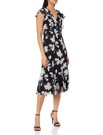 Сукня Tommy Hilfiger жіноча міді, шифон, короткий рукав, чорний/мушля, розмір 36