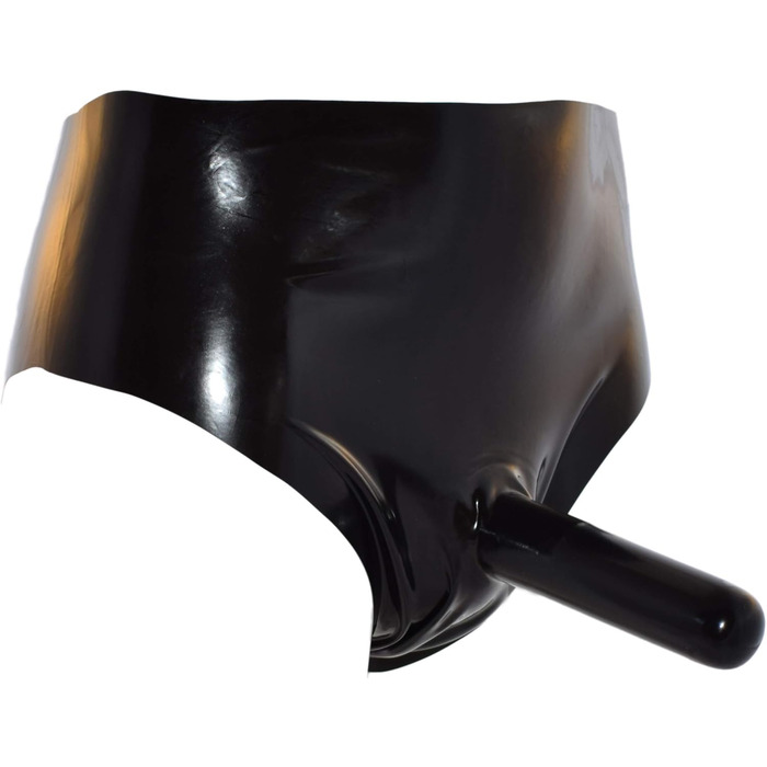 Шорти з латексу Rubberfashion з пеніс-чохлом та надувним дildo для ануса - чоловіча білизна з латексу, чорний, 0.4 мм