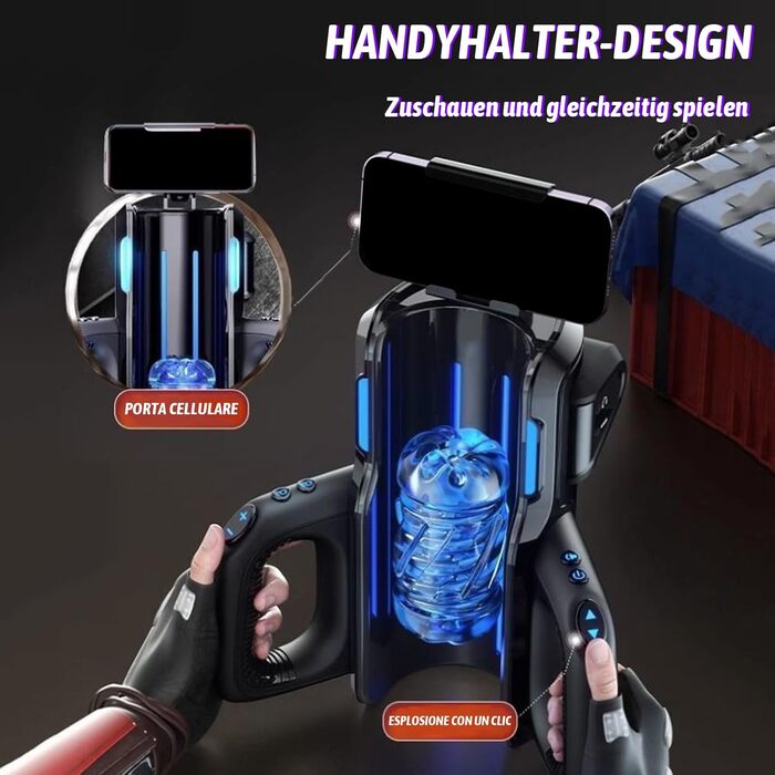 Електричний мастурбатор з тримачем для телефону, 10 режимів, телескопічна функція, силіконовий чохол (2 шт.)