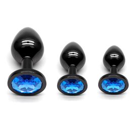 Набір анальних пробок 3 шт. з металу, темно-сірий/чорний ганметалл, великий, середній, малий. Підходить для початківців, жінок, чоловіків, пар. Іграшки для дорослих.