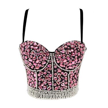 Жіночий бюстгальтер-корсет з пуш-ап, мереживо, стрази, рожевий. Ідеально для вечірок та клубів