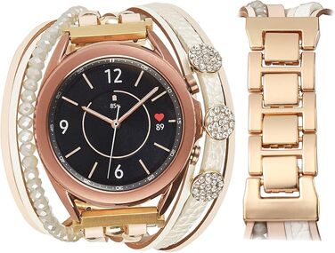 Шкіряний ремінець KONAFEI для Samsung Galaxy Watch 7/FE/6/5/4/3/Active 2, Classic (20 мм), Bead & Gold з металевою застібкою
