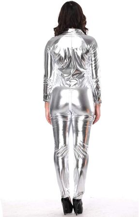 Жіноча піжама/костюм з латексу, catsuit, костюм кота з блискавкою, жіноча клубна одяг (сріблястий, 3XL)